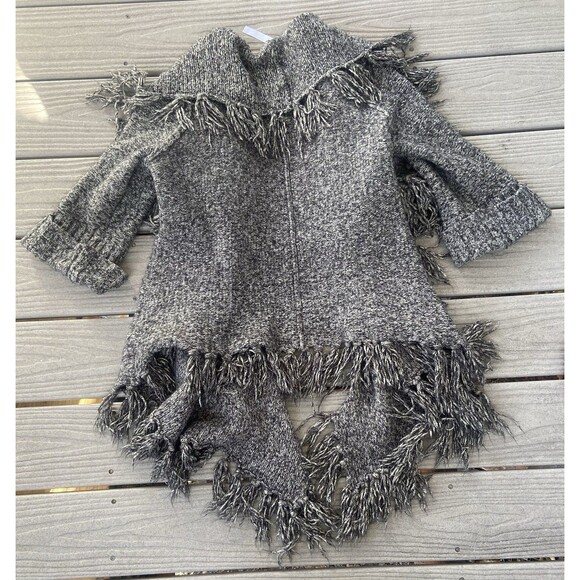 Kensie Grey Marled Fringe Knit Open Front Cardigan Sweater L Asymmetrical - Picture 12 of 15